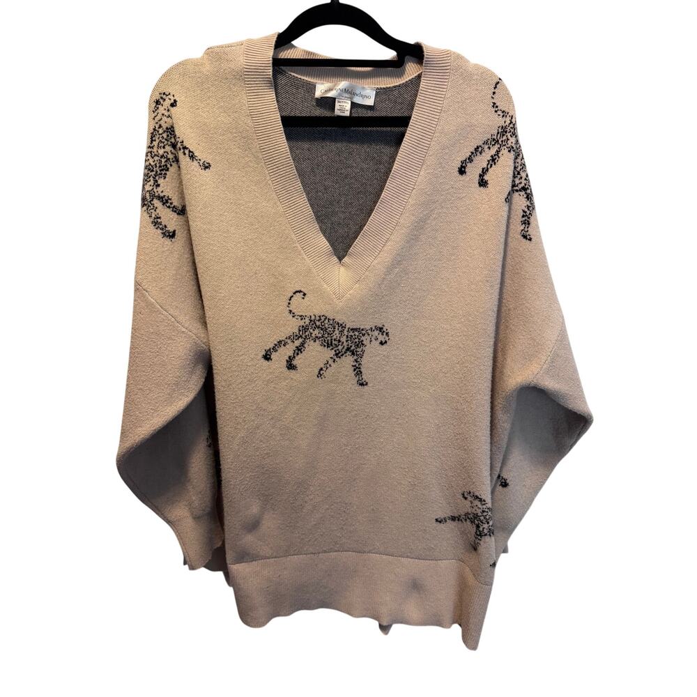 Catherine Malandrino V-Neck Leopard Animal Print Oversized Sweater 3X Plus Size